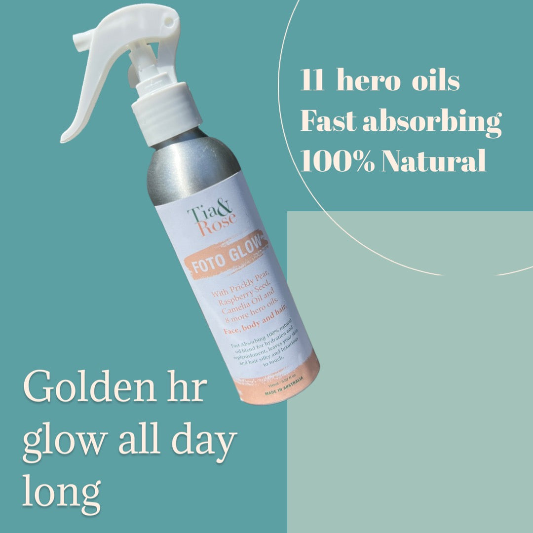 Tia and Rose FOTO GLOW150ml Face+Body+Hair Oil. Simplified, effective and affordable skincare